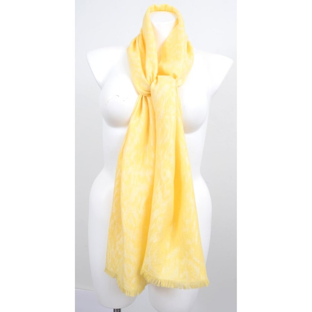 Chico's Golden Haze Yellow Fringe Scarf Neckโ Wrap Cotton Blend Oblong 70X15 NEW